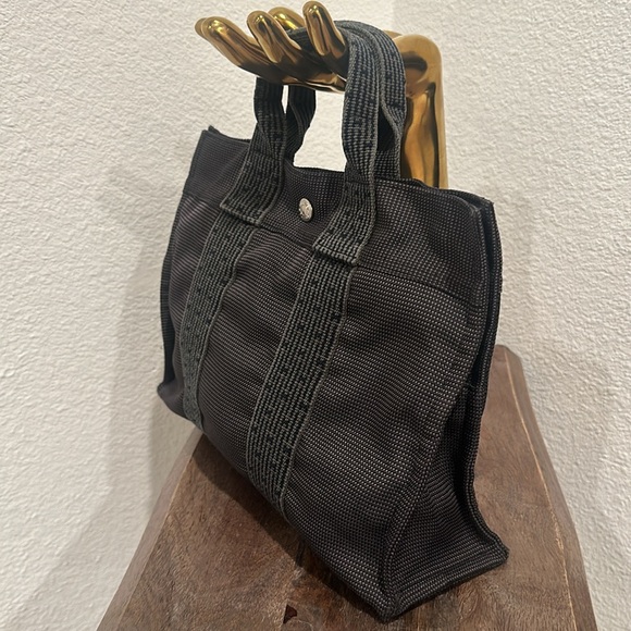 Hermes Handbag Tote PM Yell Line Canvas Gray  HERMES Authentic!!! - Picture 4 of 17